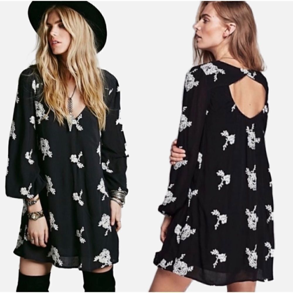 Free People Embroidered Floral Mini Tunic Dress